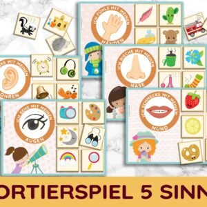 5 Senses Picture Cards Montessori Sorting Game Toddler Learning Game PDF DIY Toy Kindergarten Daycare Child Sensory Sensory Template Printable