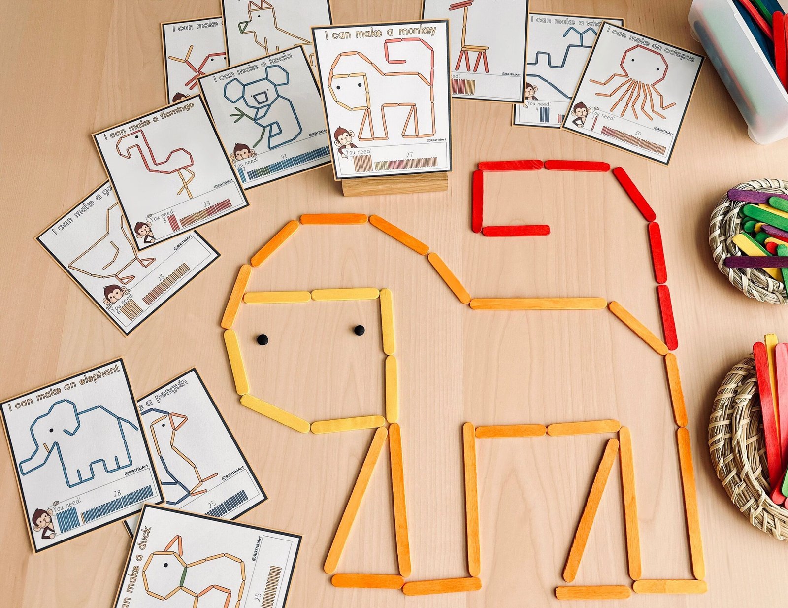 Animals Popsicle Sticks Activity for Toddlers Montessori Printable Learning Resources Fine Motor Skills Summer Activities Popsicle Activity - Image 4