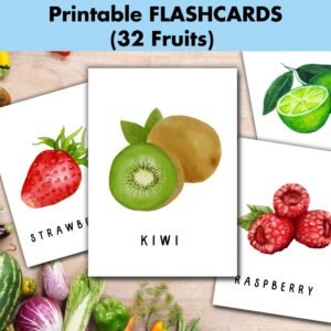 32 Fruits FlashCards PreSchool Cards , Educational Printable Cards , Instant Download Digital, Learning Fruits, Homeschool Activities