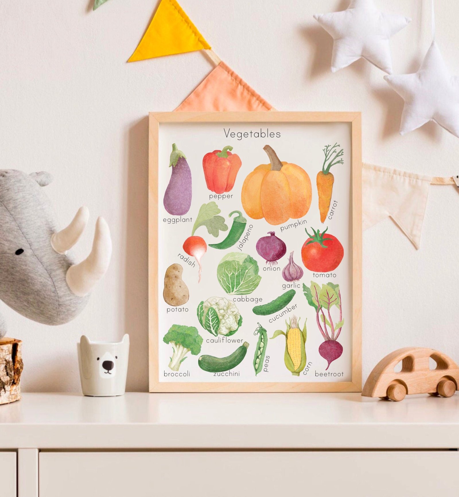 Watercolor Vegetables Poster Homeschool Educational Posters for Toddler Montessori Playroom Wall Art Downloadable Prints Preschool Learning - Image 2