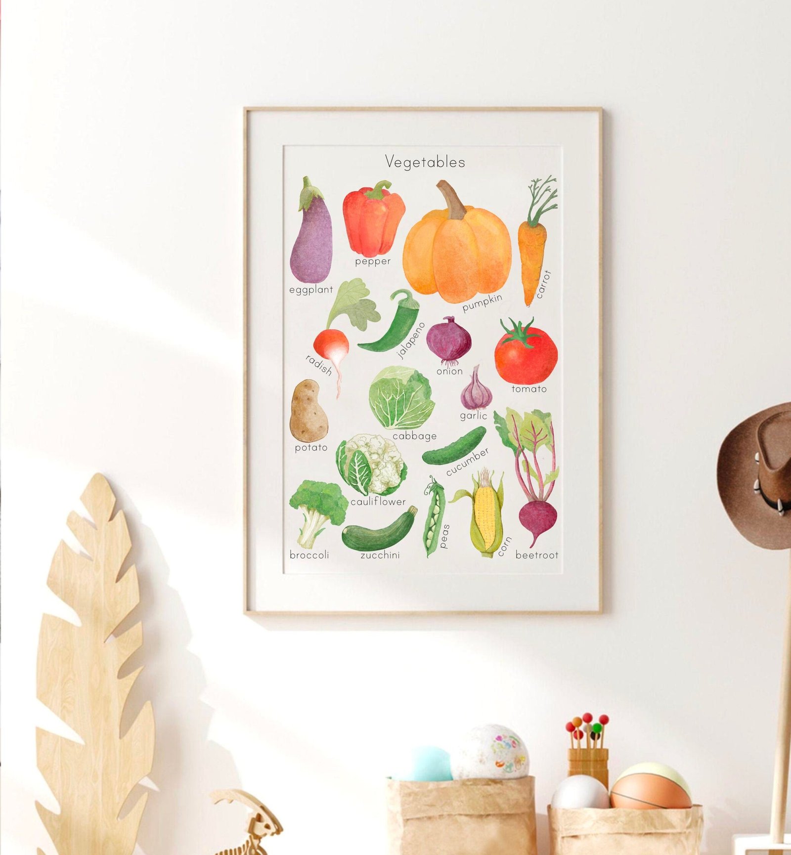 Watercolor Vegetables Poster Homeschool Educational Posters for Toddler Montessori Playroom Wall Art Downloadable Prints Preschool Learning - Image 3