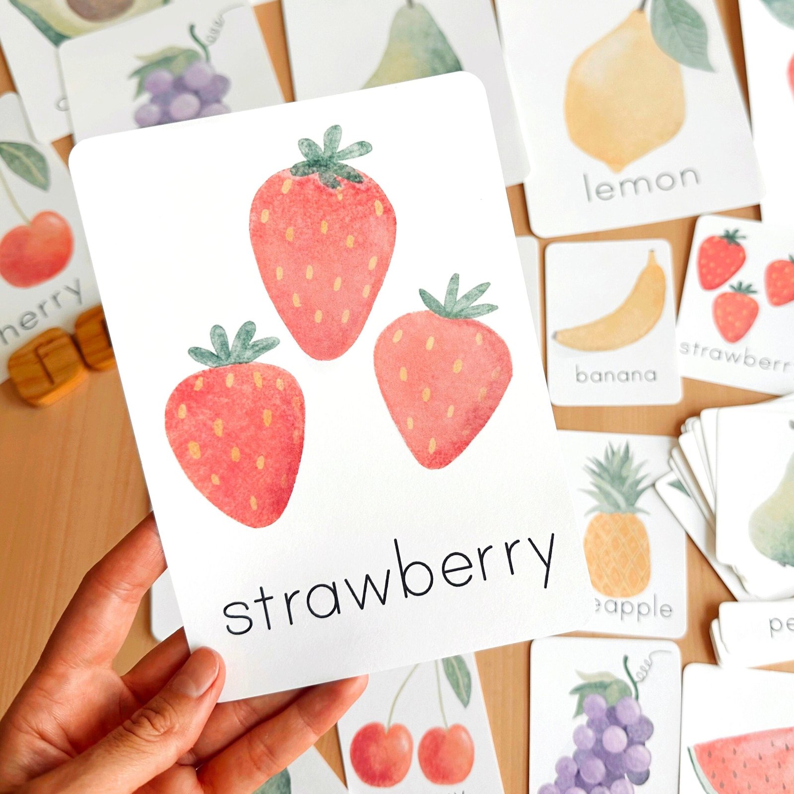 16 Watercolor Fruits Flashcards for Kids Printable Montessori Flash Cards for Toddlers Homeschool Preschool Educational Nomenclature Cards - Image 5