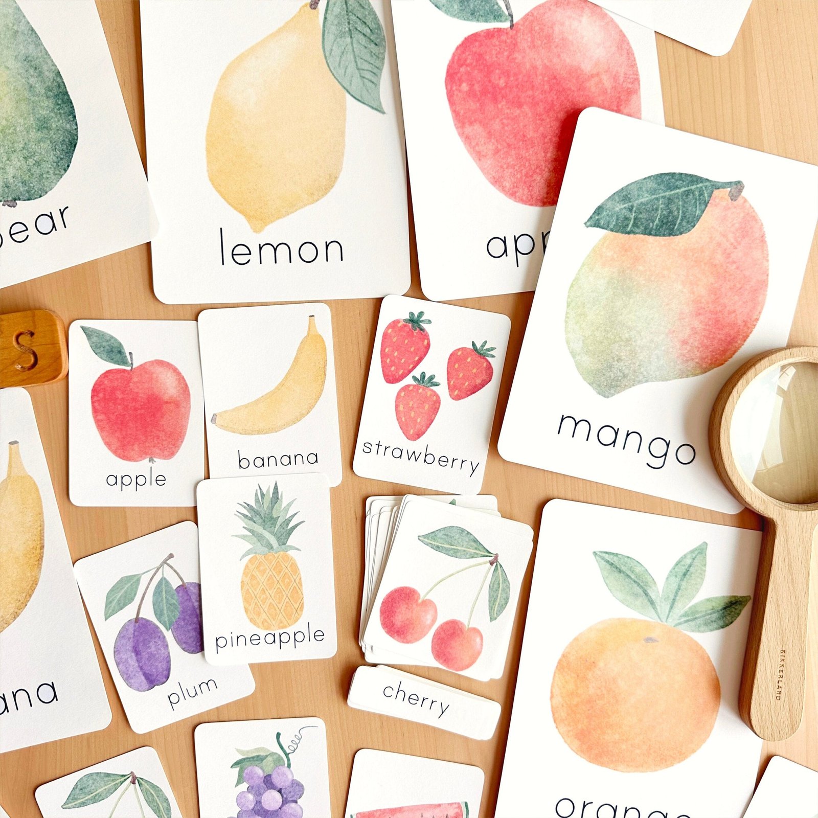 16 Watercolor Fruits Flashcards for Kids Printable Montessori Flash Cards for Toddlers Homeschool Preschool Educational Nomenclature Cards - Image 4