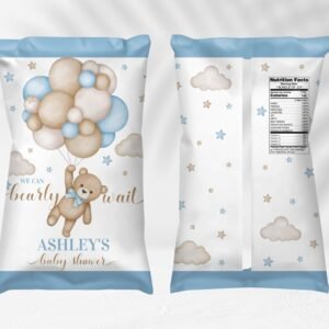 Baby Shower Chip Bag - Editable - Teddy Bear - It's a Boy - We can bearly wait