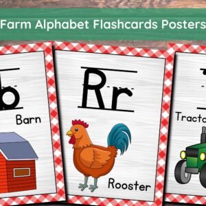 Printable Farm Theme Alphabet Posters | ABC Letters Classroom Decor Homeschool Kids | Farm Theme Flashcards | Alphabet Poster Classroom