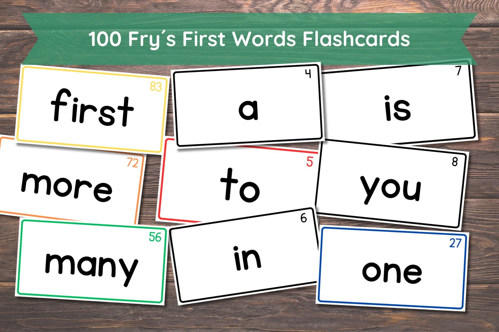 100 Printable Fry's First Hundred Sight Word Flashcards | Kindergarten-1st Grade Sight Words | High Frequency Word Flashcards | Color Coded