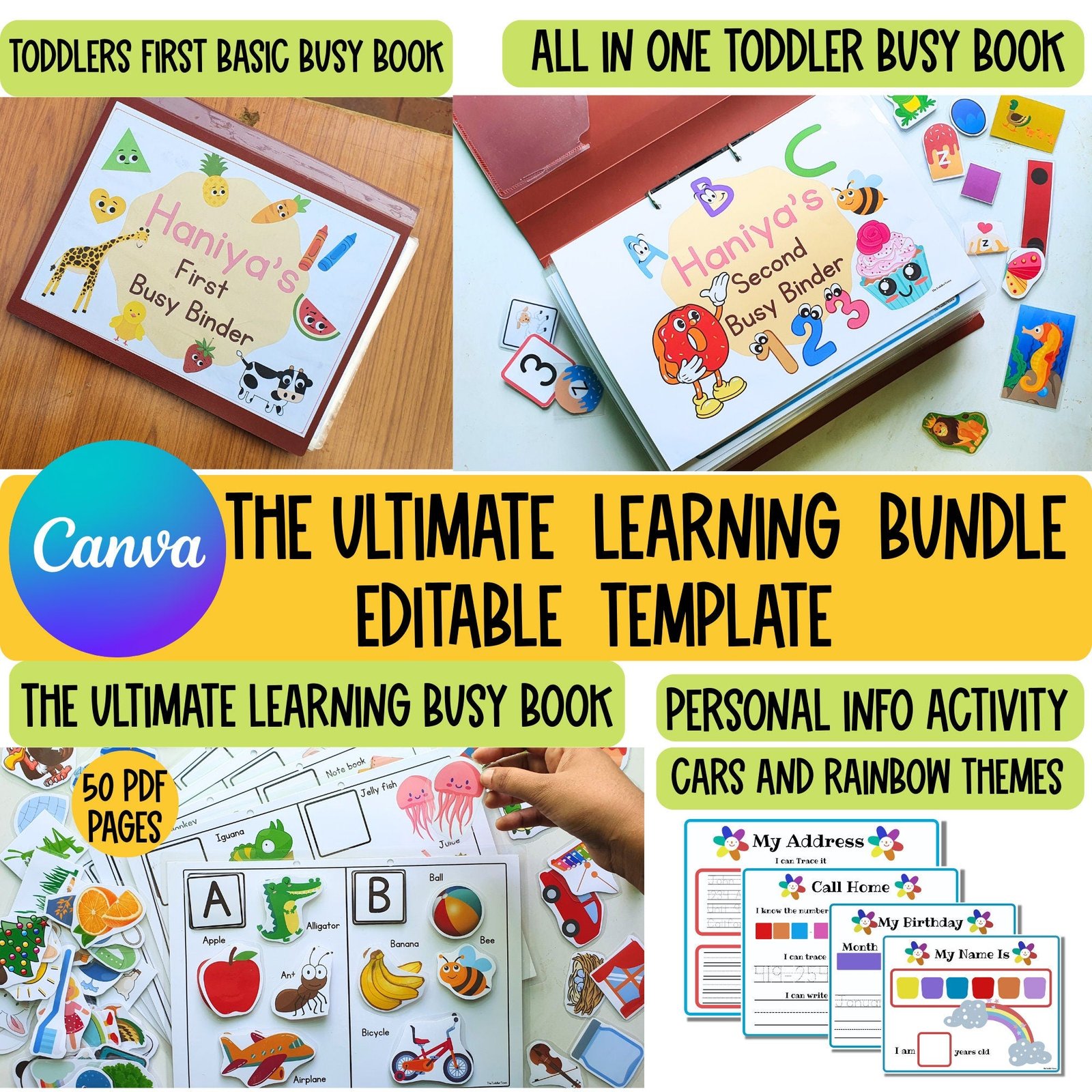 Toddler Busy Book Mega Bundle, preschool busy book ,Quiet book,learning binder,Montessori Busy Book,Editable CANVA Template, homeschool