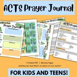 ACTS Prayer Journal Printable for Kids – Bible Prayer Journal & Bookmarks for Sunday School, Christian Homeschool Activity PDF
