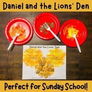 Daniel and the Lions' Den Craft PDF - Bible Story Activity, Fork Painting Kids Activity, Fork Painting Kids Craft, Sunday School Lesson