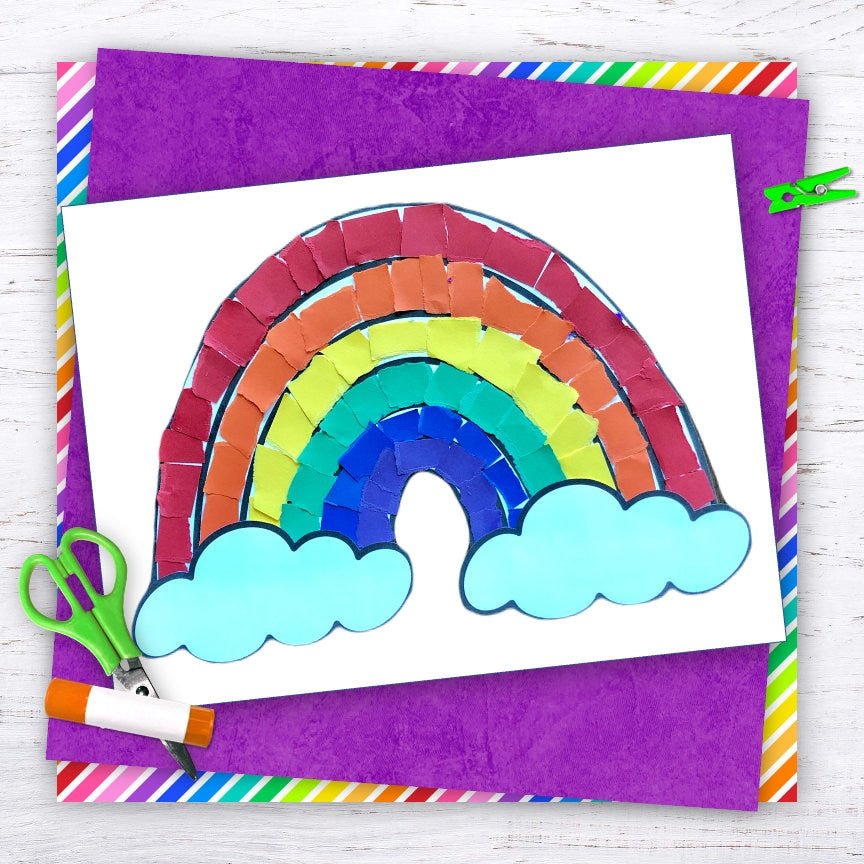 Rainbow Torn Paper Craft, Kids Printable Craft Template, Spring, Weather Craft, Homeschool, Teachers Resources, Instant PDF Download - Image 2