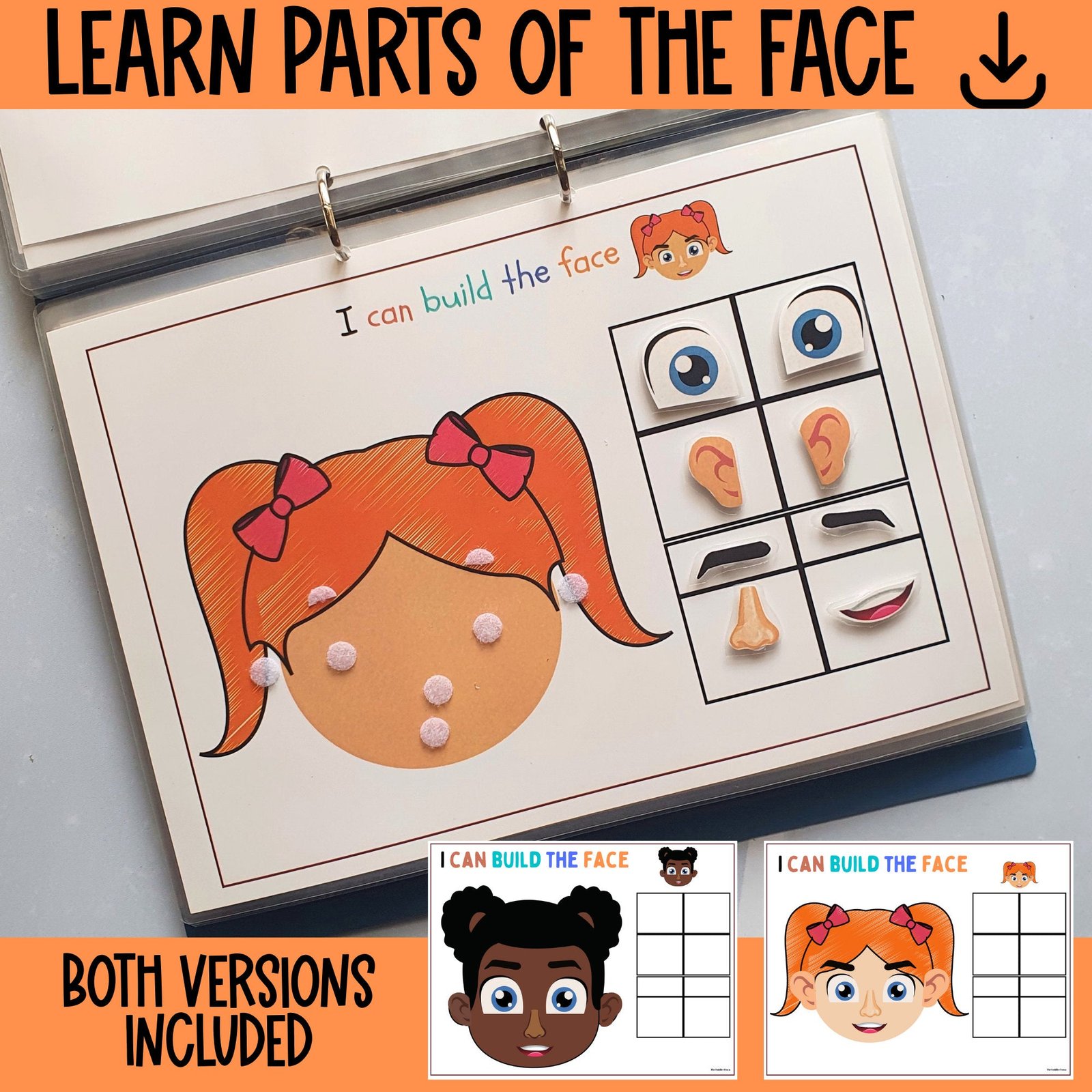 Toddler busy book activity, Preschool curriculum, Parts of the face matching, Body parts, Montessori activities,Preschool Worksheets Toddler