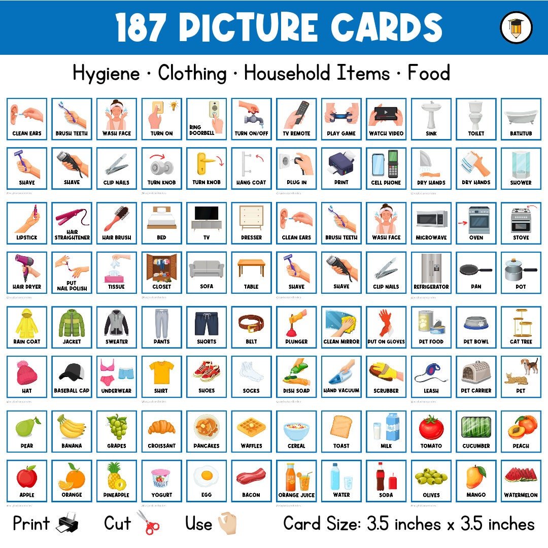 187 PICTURE CARDS | First Then | Visual Aid | Schedule | Adult | Senior | Food Clothing Furniture Household | Task Card | Dementia | Autism