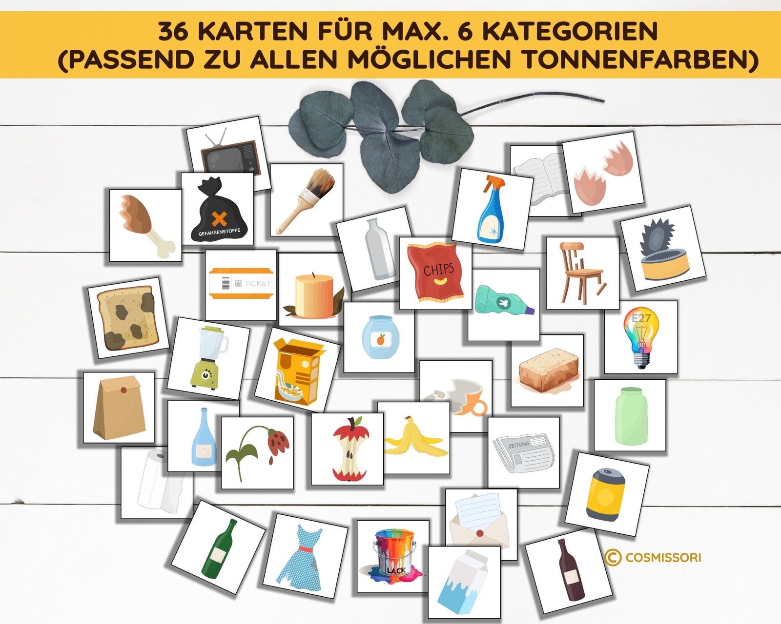 Recycling Waste Separation Learning Game Sorting Game Montessori PDF Printable Template Waste Cycle Picture Cards German Daycare Kindergarten Gift DIY Template - Image 3