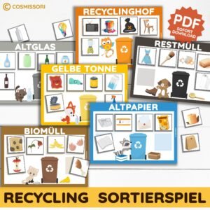 Recycling Waste Separation Learning Game Sorting Game Montessori PDF Printable Template Waste Cycle Picture Cards German Daycare Kindergarten Gift DIY Template