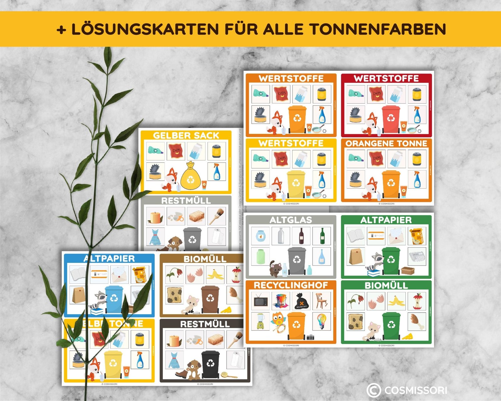 Recycling Waste Separation Learning Game Sorting Game Montessori PDF Printable Template Waste Cycle Picture Cards German Daycare Kindergarten Gift DIY Template - Image 6