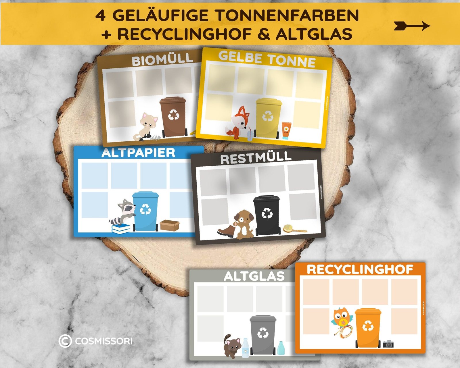 Recycling Waste Separation Learning Game Sorting Game Montessori PDF Printable Template Waste Cycle Picture Cards German Daycare Kindergarten Gift DIY Template - Image 4