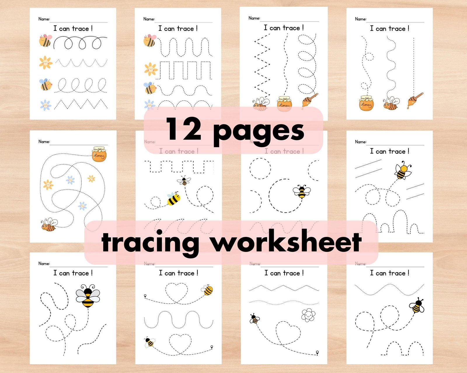 Bees Line Tracing Worksheets, Lines Trace Pages Printable, Homeschool busy book, Preschool Pre Handwriting, Kindergarten Curriculum Learning - Image 2
