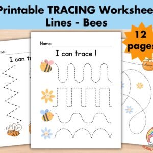 Bees Line Tracing Worksheets, Lines Trace Pages Printable, Homeschool busy book, Preschool Pre Handwriting, Kindergarten Curriculum Learning