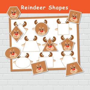 Reindeer Shape Matching Activity, 2D Shapes, Winter Busy Book Page, File Folder Games, Special Education, Preschool Learning Binder.