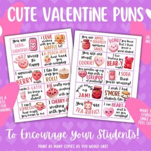 Valentine Puns Cards for Students | Printable Teacher Valentines Day Cards | Classroom Valentine Printables | 20 Cute Pun Cards PDF