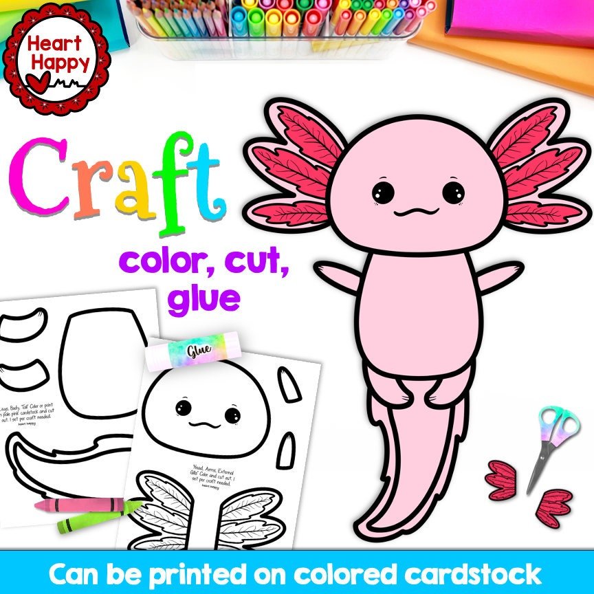 Axolotl Craft, Kids Printable Craft Template, Letter A, Amphibians, Science, Homeschool, Teachers Resources, Instant PDF Download