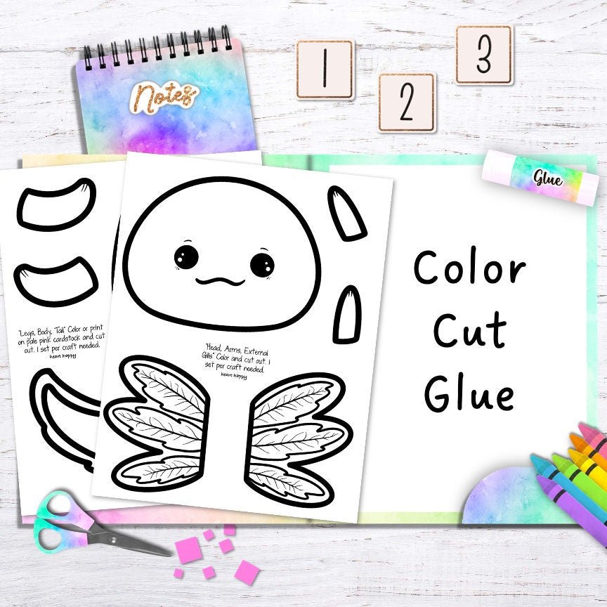 Axolotl Craft, Kids Printable Craft Template, Letter A, Amphibians, Science, Homeschool, Teachers Resources, Instant PDF Download - Image 3