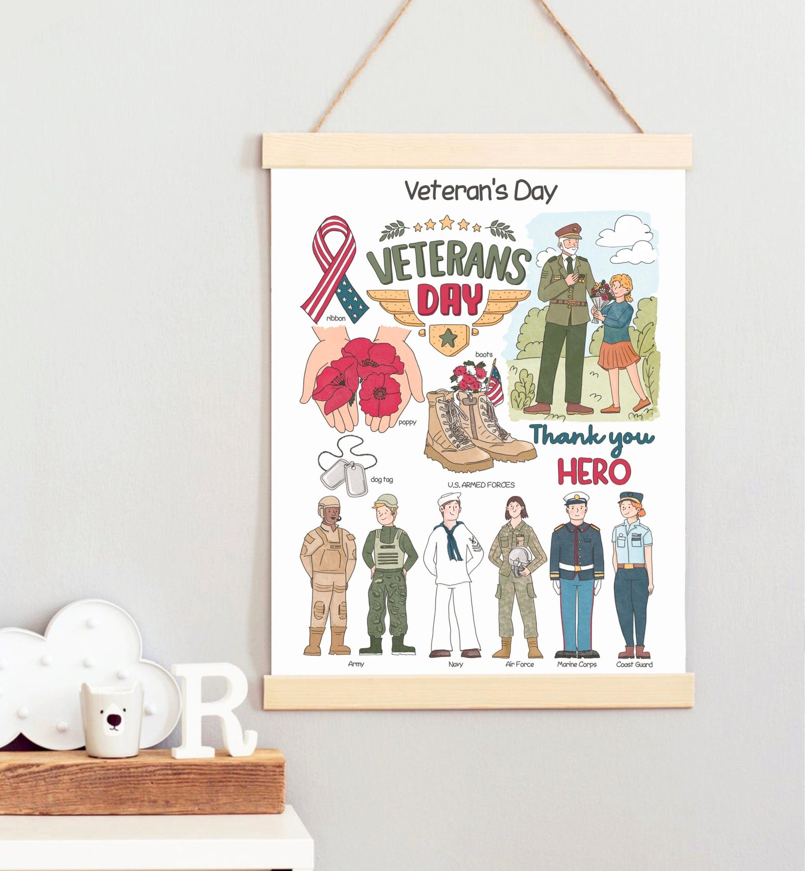 Veterans Day Poster Educational Classroom Decor Downloadable Prints Printable Preschool Learning Materials Watercolor Homeschool Wall Art - Image 4