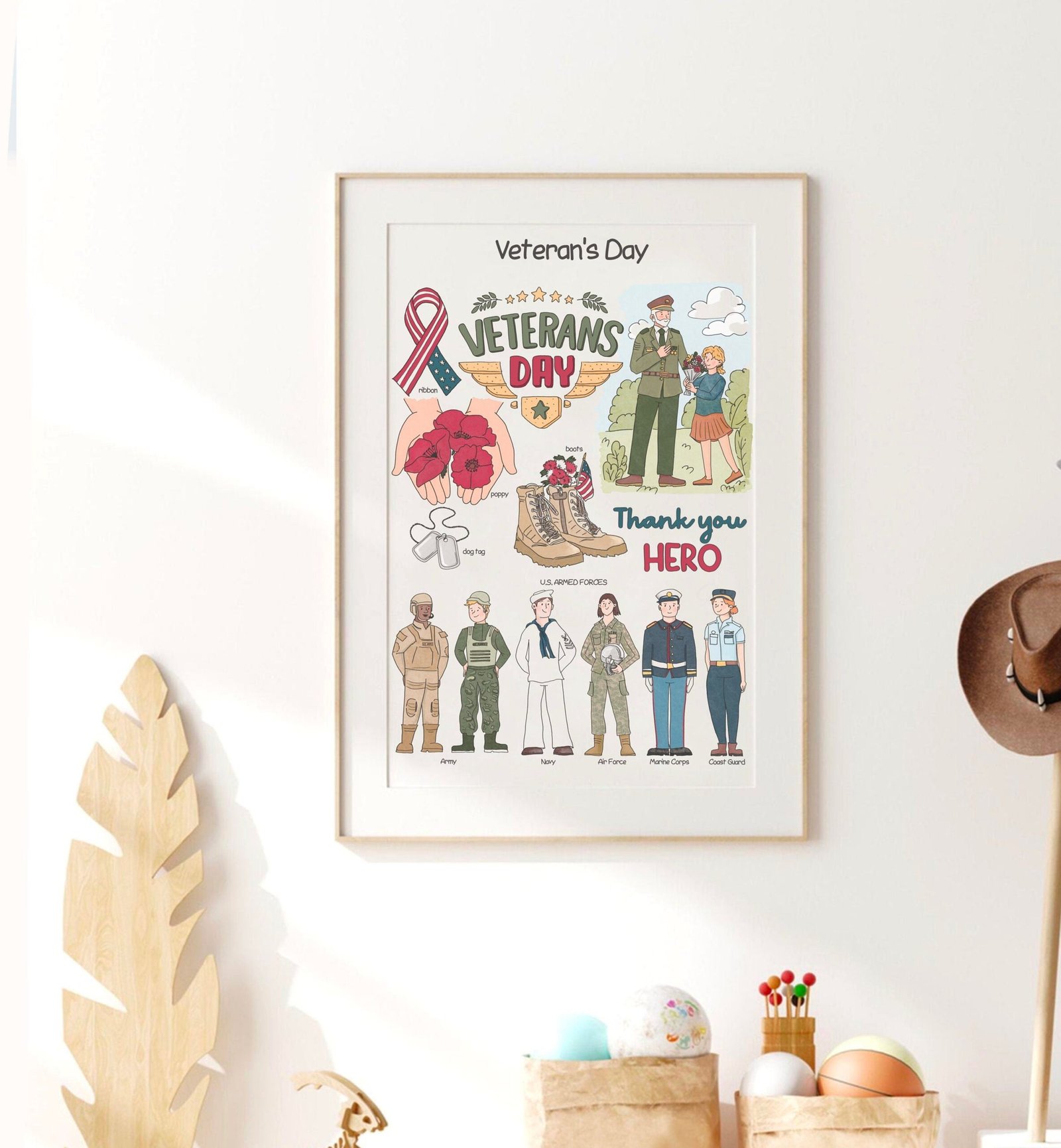 Veterans Day Poster Educational Classroom Decor Downloadable Prints Printable Preschool Learning Materials Watercolor Homeschool Wall Art - Image 2