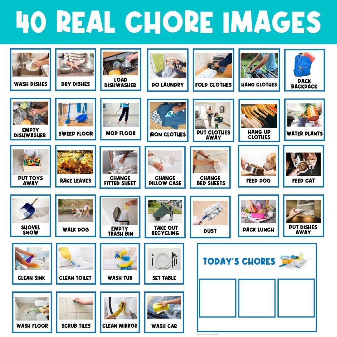 40 CHORES TASK CARDS | Chore Chart | Daily Routine | First Then Board | Visual Aid | Visual Schedule | Behavior Chart | Real Pictures