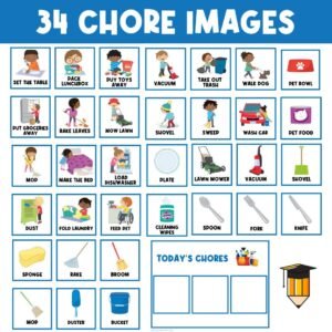 1 BOARD + 34 CHORE CARDS | Children's Chore Boards | Daily Routines | Task Card | First Then Board | Autism | Visual Aid | Behavior Picture