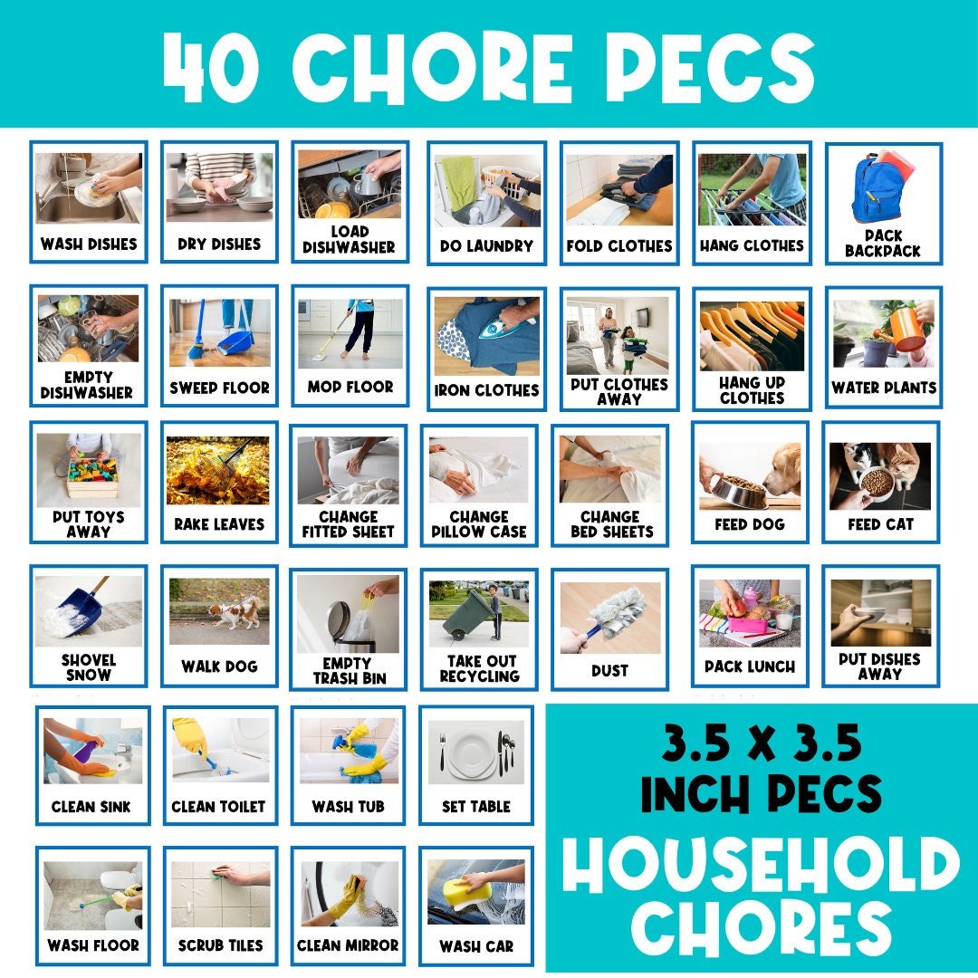 40 CHORES TASK CARDS | Chore Chart | Daily Routine | First Then Board | Visual Aid | Visual Schedule | Behavior Chart | Real Pictures - Image 2