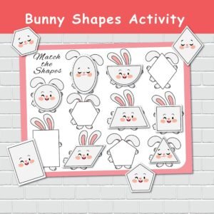 Bunny Shape Matching Activity, 2D Shapes, Easter Busy Book Page, File Folder Games, Special Education, Preschool Learning Binder.