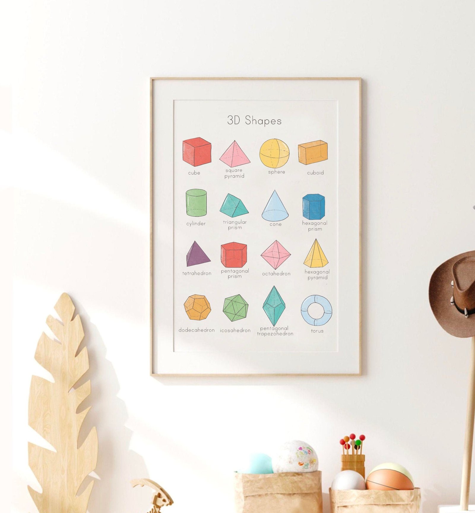 3D Shapes Poster Vibrant Rainbow Math Classroom Decor Homeschool Educational Poster Montessori Printable Playroom Nursery Print Learning Art - Image 2