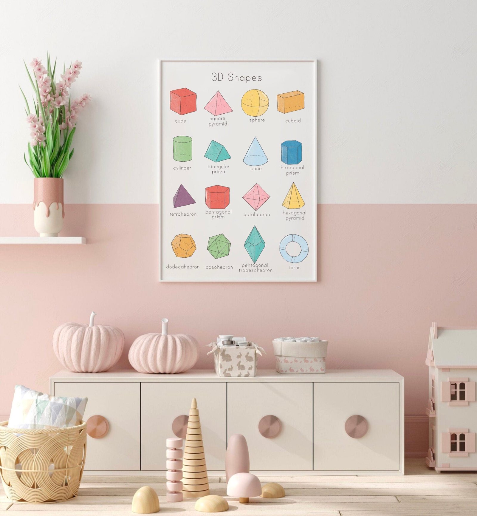 3D Shapes Poster Vibrant Rainbow Math Classroom Decor Homeschool Educational Poster Montessori Printable Playroom Nursery Print Learning Art - Image 4