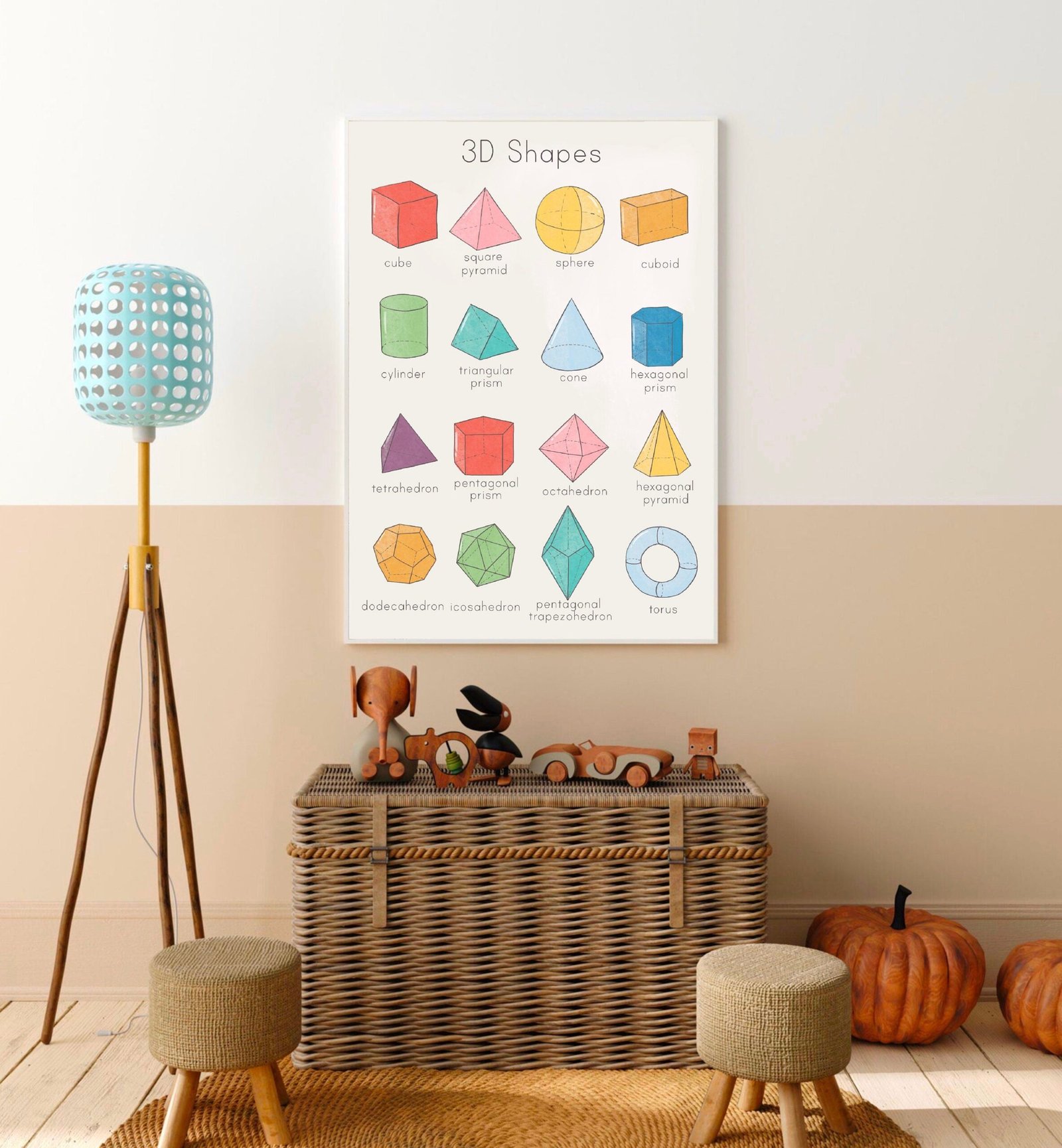 3D Shapes Poster Vibrant Rainbow Math Classroom Decor Homeschool Educational Poster Montessori Printable Playroom Nursery Print Learning Art - Image 5