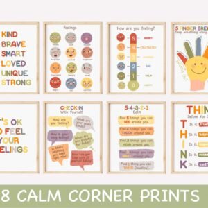 8 Calm Down Corner Posters Rainbow Classroom Psychology Prints Growth Mindset Posters Therapy Office Decor Toddler Mental Health Poster