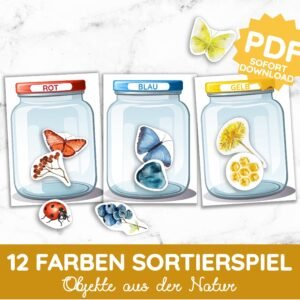 12 Colors Sorting Game Treasures of Nature Montessori Sorting Jars DIY Game PDF Template for Printing Toddler Gift Child Kindergarten