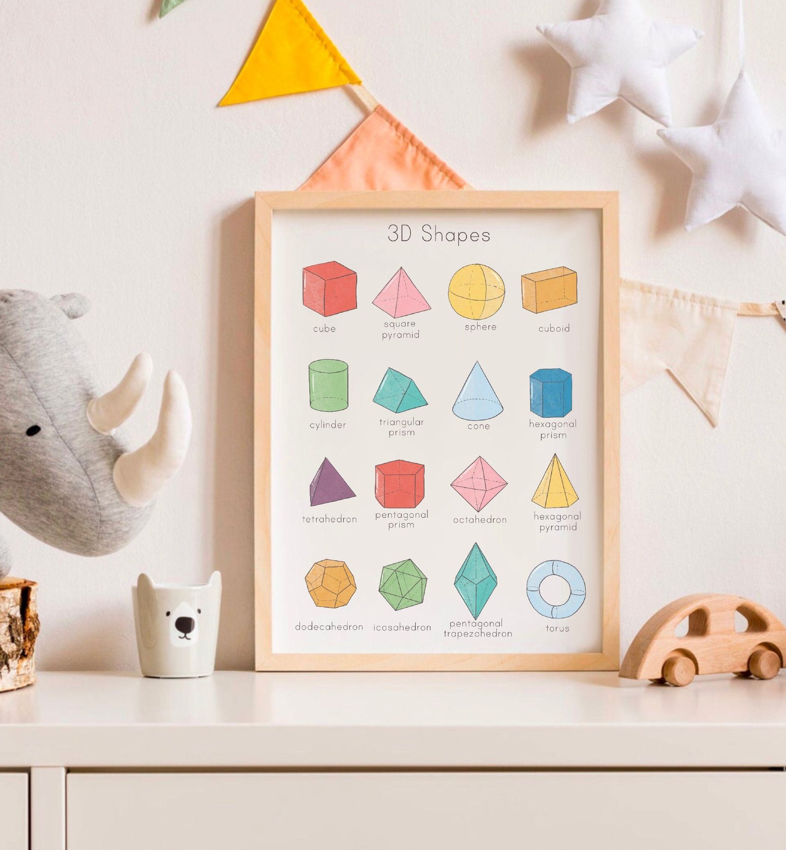 3D Shapes Poster Vibrant Rainbow Math Classroom Decor Homeschool Educational Poster Montessori Printable Playroom Nursery Print Learning Art - Image 3