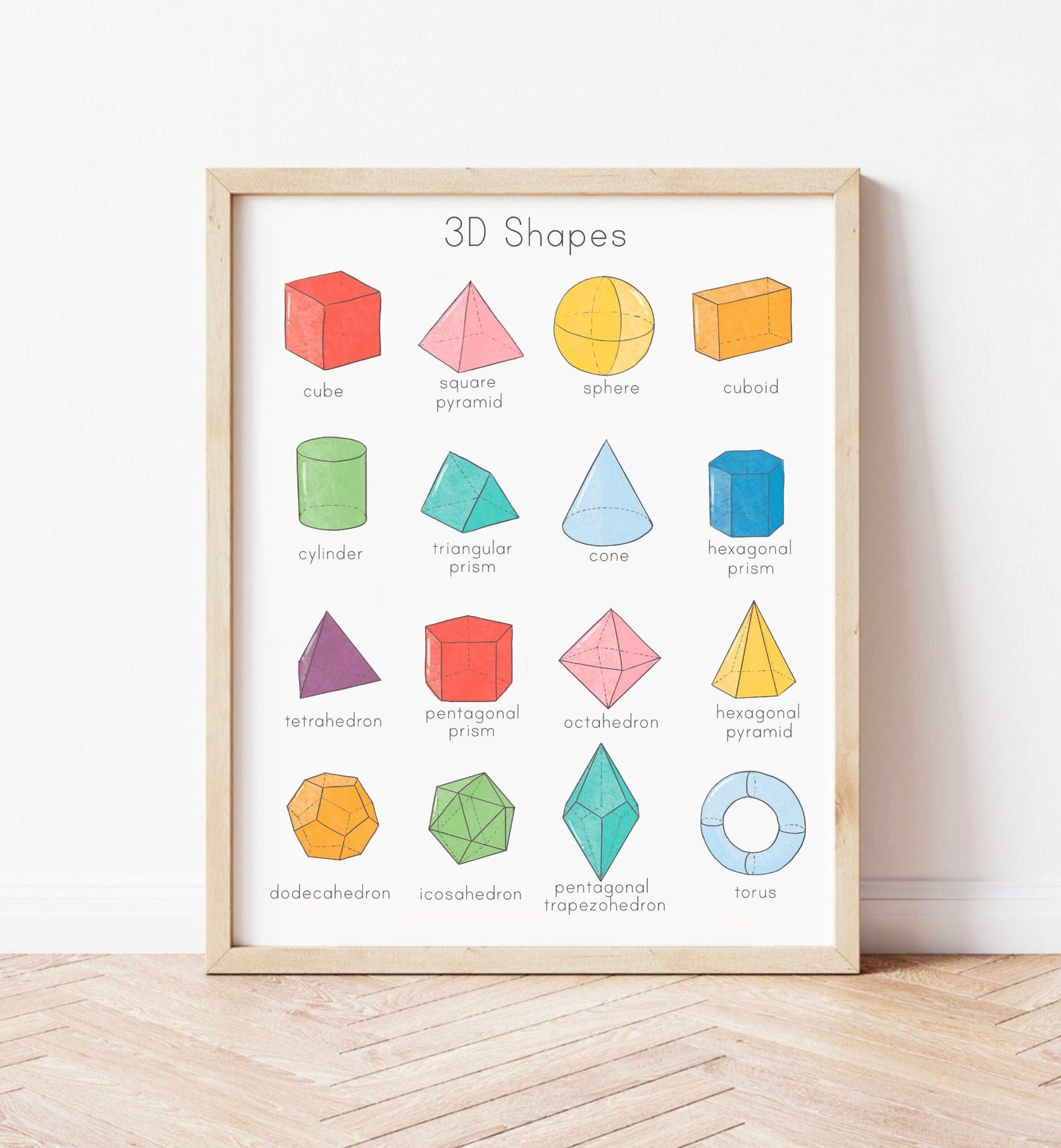 3D Shapes Poster Vibrant Rainbow Math Classroom Decor Homeschool Educational Poster Montessori Printable Playroom Nursery Print Learning Art