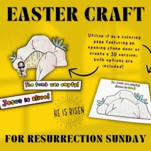 Easter Empty Tomb Craft Printable, Christian Resurrection Story Activity, Sunday School Kids Bible Craft PDF, He Is Risen Coloring, 3D Craft