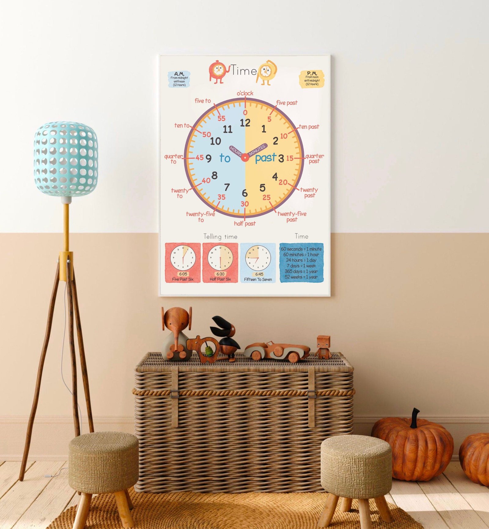 Telling Time Poster Playroom Rainbow Decor Learning Clock Printable Classroom Decor Kids Educational Poster Homeschool Montessori Printables - Image 3