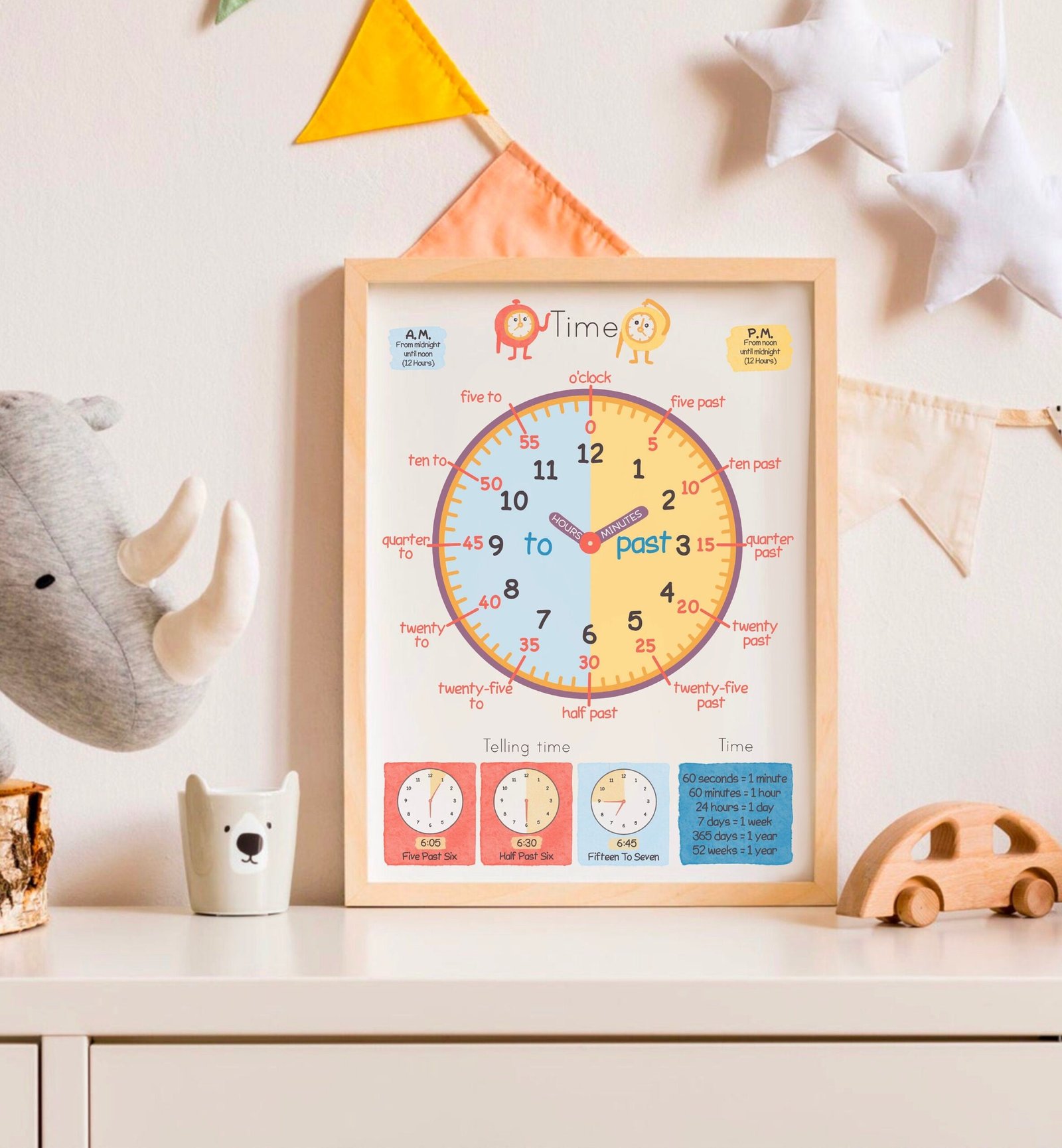 Telling Time Poster Playroom Rainbow Decor Learning Clock Printable Classroom Decor Kids Educational Poster Homeschool Montessori Printables - Image 2