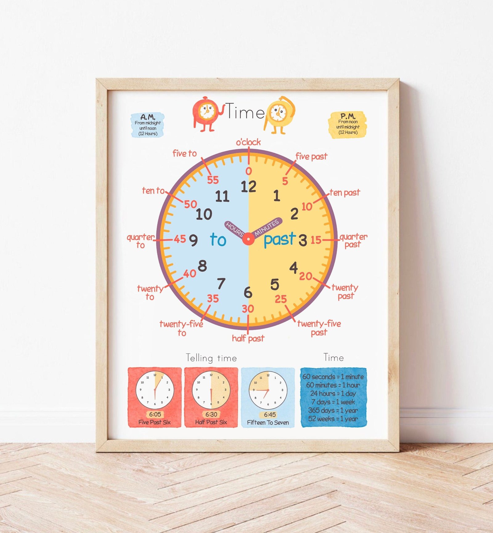 Telling Time Poster Playroom Rainbow Decor Learning Clock Printable Classroom Decor Kids Educational Poster Homeschool Montessori Printables
