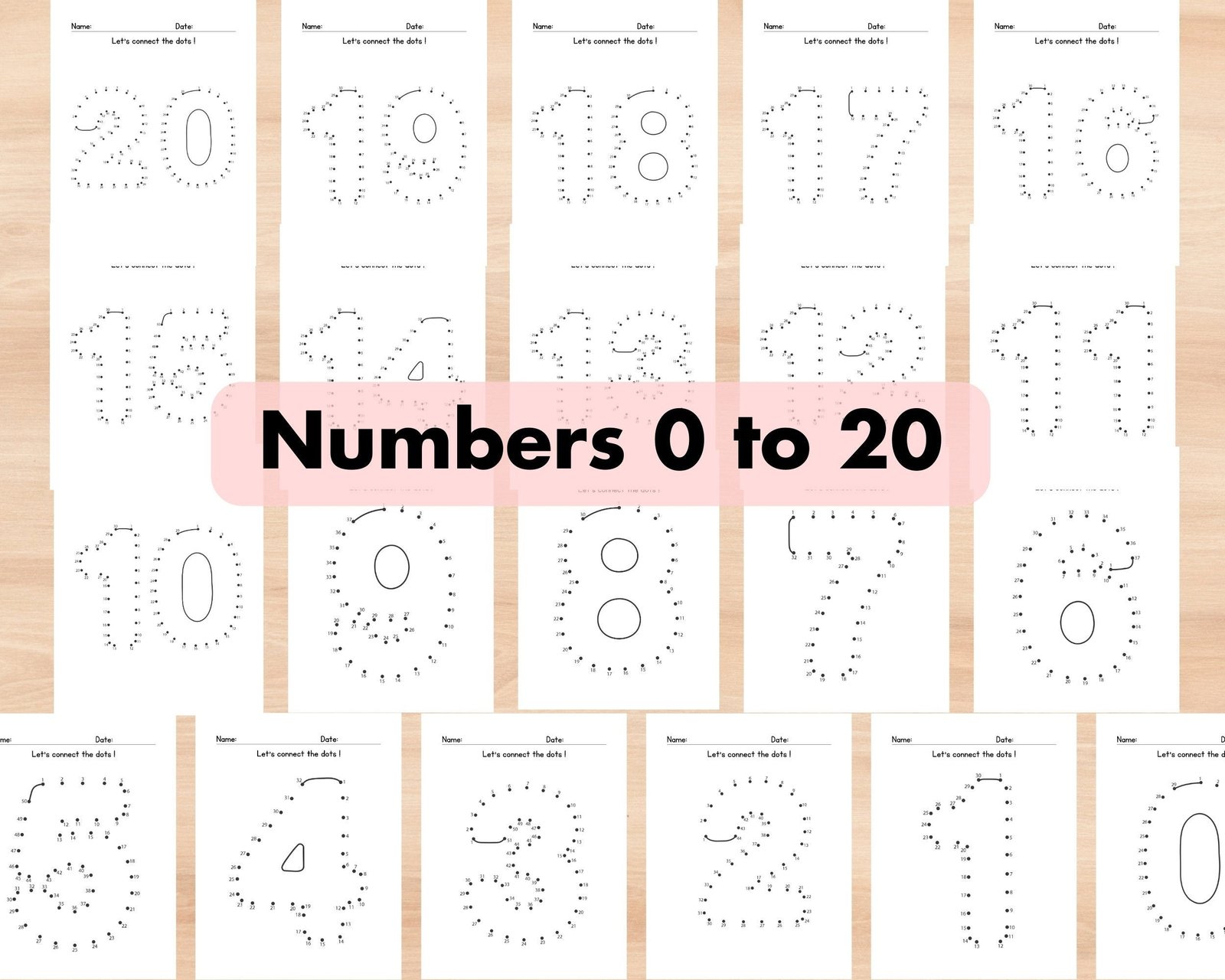 Connect the Dots Printable Pages, Number tracing, Preschool Number 0 to 20 Dot to Dot worksheet for Kid, Homeschool busy book - Image 2