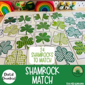 Shamrock Match, Preschool Worksheets, Preschool Printable, Kindergarten, Homeschool  Printable, Toddler Busy Book, Educational Resource