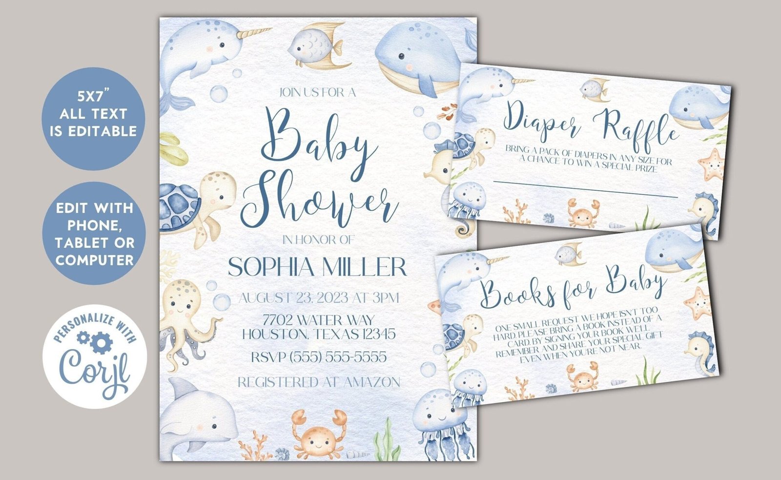 Under the sea invite - Editable - Printable - Invitation Template - Digital Download - Baby Shower Invitation