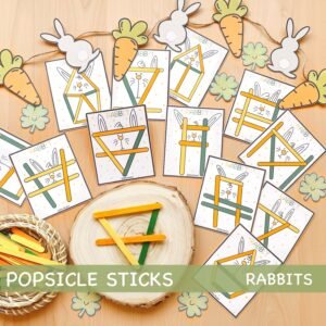 Rabbit Popsicle Sticks Activity Montessori Printable Activities for Kids Spring Preschool Matching Activities for Toddler Kindergarten Pre-K