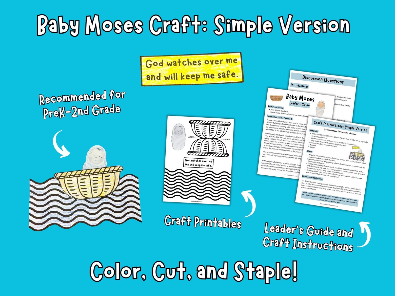 Baby Moses Printable Craft – Bible Story Sunday School Activity & Kids Bible Lesson Digital Download, Children's Church - Image 5