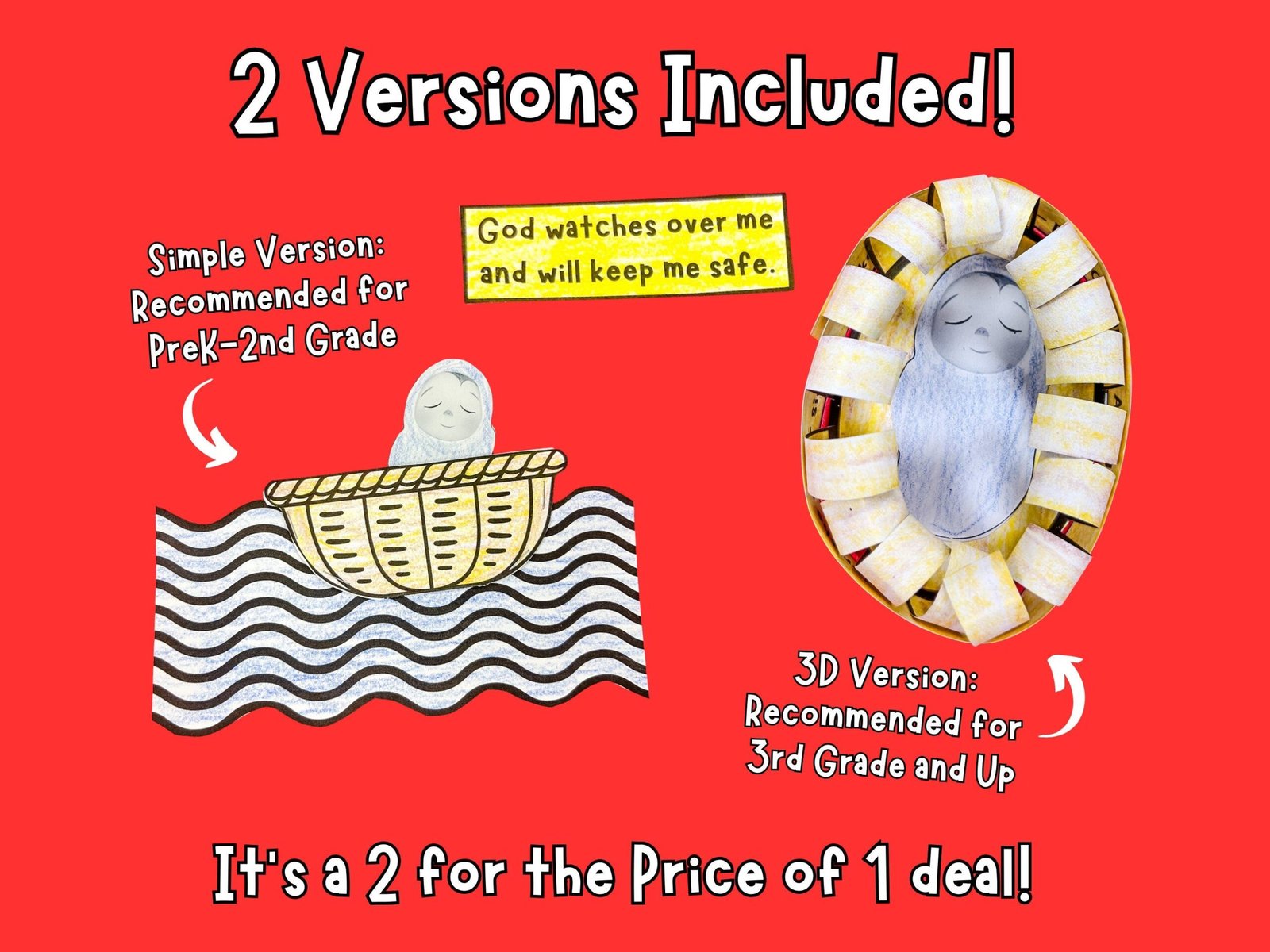 Baby Moses Printable Craft – Bible Story Sunday School Activity & Kids Bible Lesson Digital Download, Children's Church - Image 2