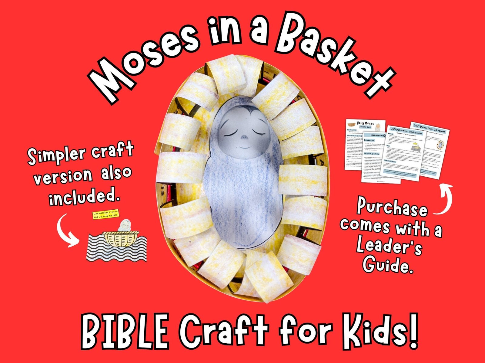 Baby Moses Printable Craft – Bible Story Sunday School Activity & Kids Bible Lesson Digital Download, Children's Church
